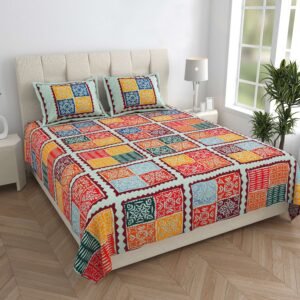 Rajasthani Traditionally Printed Cotton Doublebed Bedsheet With Pack of 2 Pillow Covers