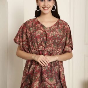 Women's Chanderi Printed Kaftan Top With Bell Sleeve Dress (Multti Color1)